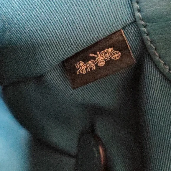 *SOLD* Coach Ava Teal Metallic Glitter Leather Bag Tote Peacock Aqua - Picture 11 of 12